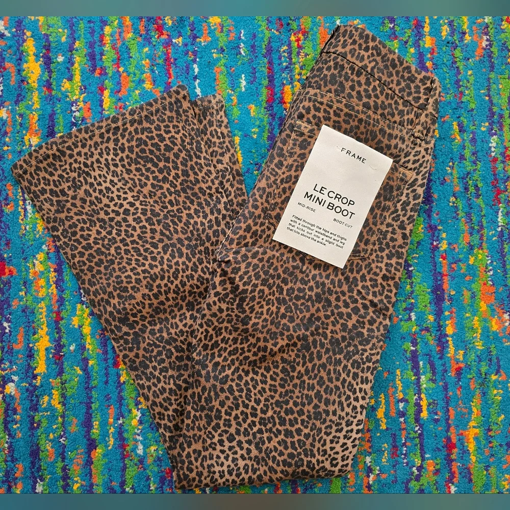NWT FRAME Womens Le Crop Mini Mid-Rise Coated Bootcut Jeans Leooard Size 24 - Picture 11 of 13
